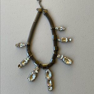 Silver and White Crystal Necklace with Graduated Pendants